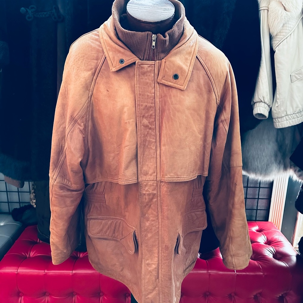 Overland Sheepskin Co. Vintage Leather Jacket Plaid Flannel Lining